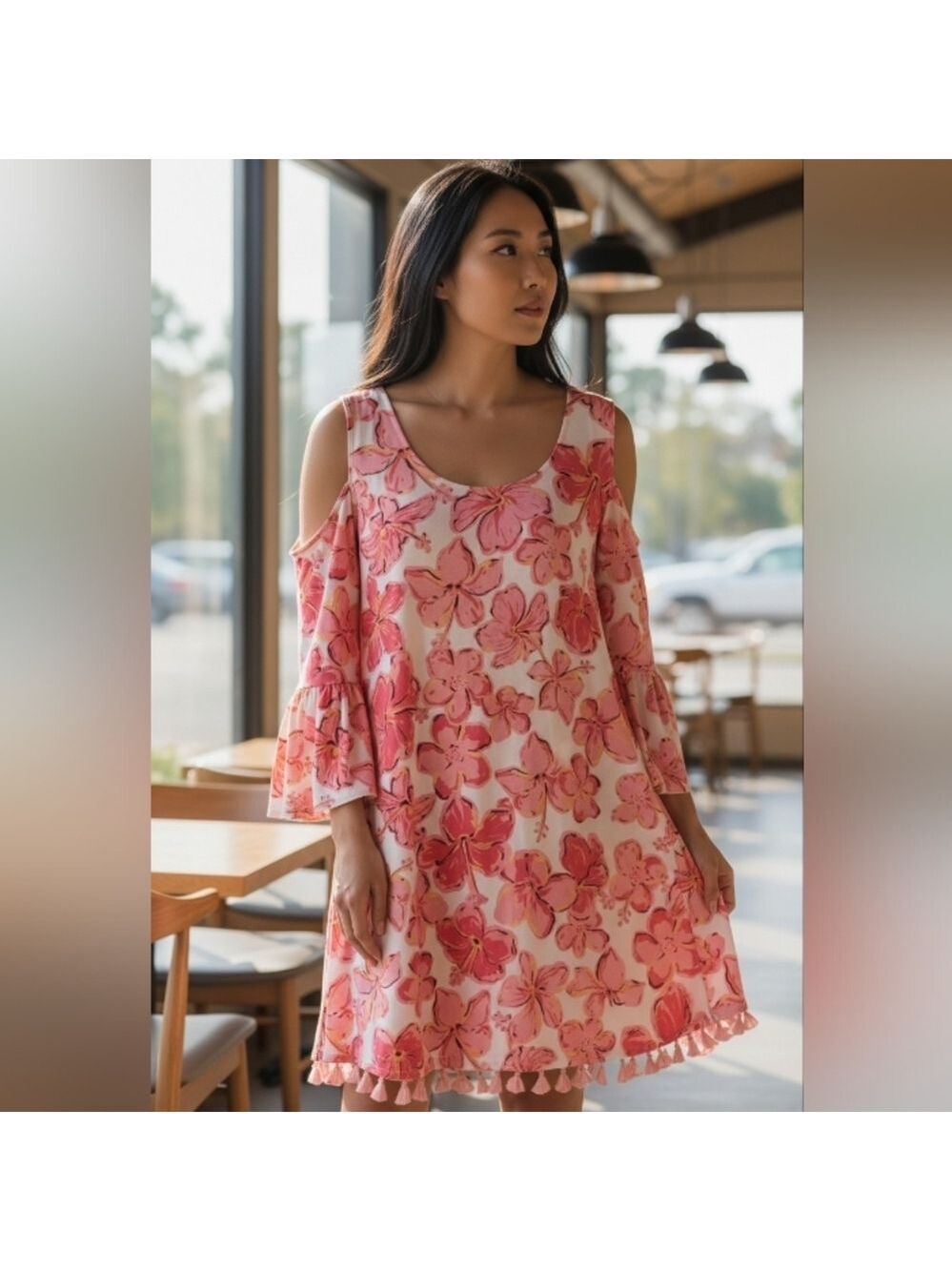 Simply Southern Floral Pink Open Shoulder Dress Size XL